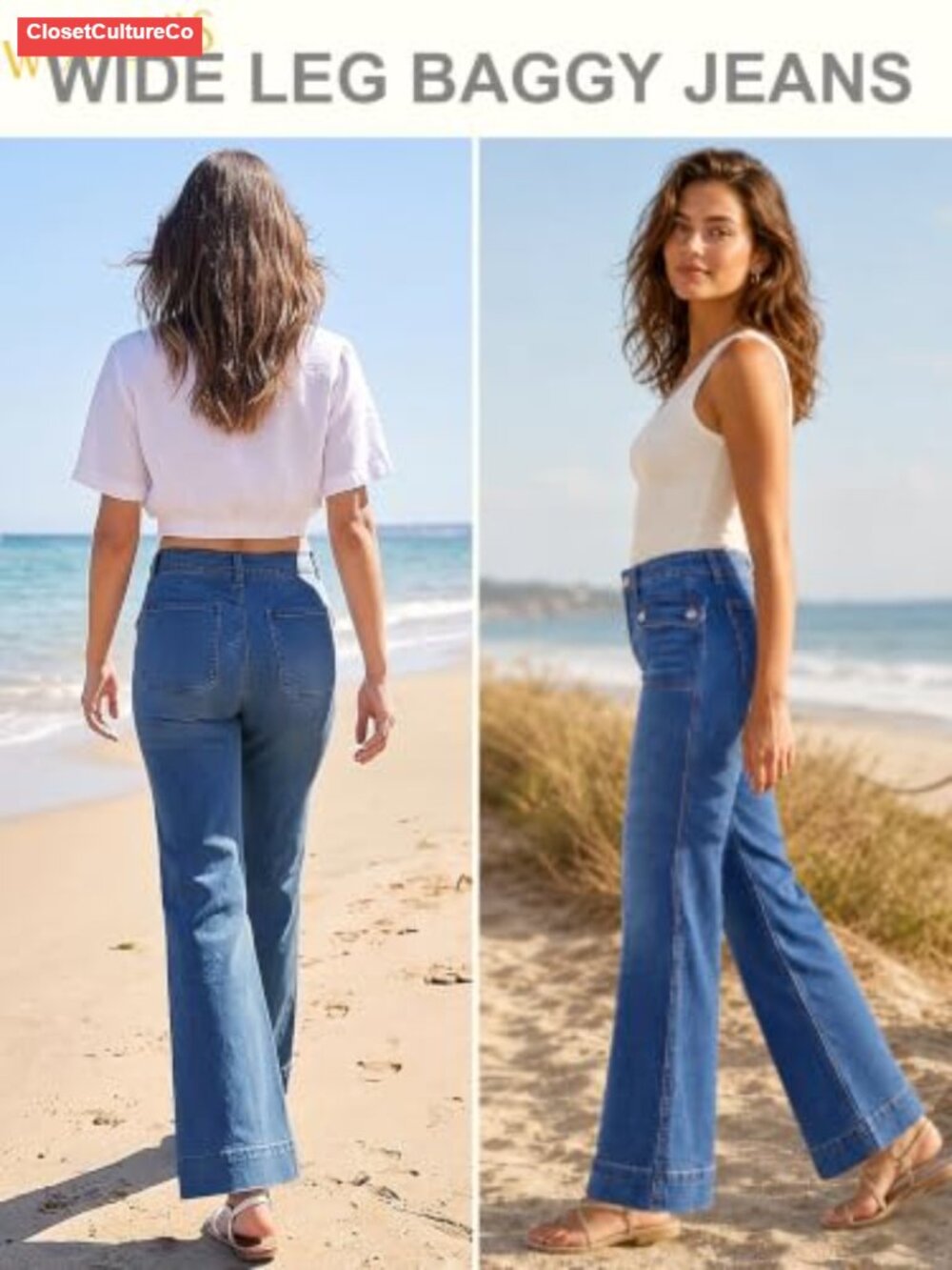 Wide Leg High Waisted Stretchy Cargo Jeans Baggy Denim Pants for Women - Picture 5 of 6